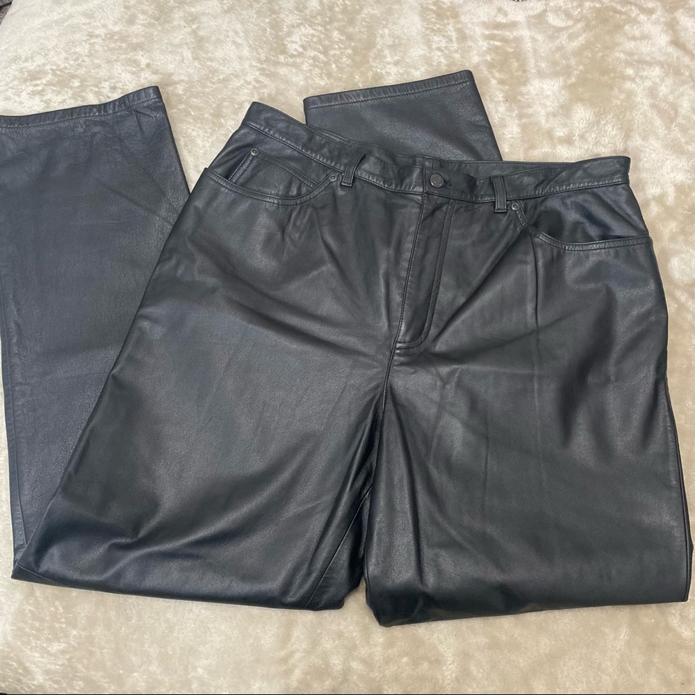 Vintage 100% Genuine Leather Pants Jones New York 80s Trousers Black